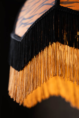 Close-up image of the Tiger Print Double Tassel Edge Ceiling Light