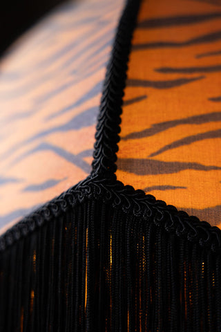 Image of the finish on the Tiger Print Double Tassel Edge Ceiling Light