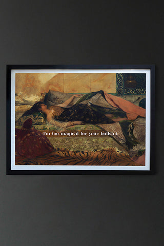 The Too Magical Art Print displayed on a dark wall.