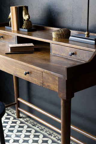Close-up image of the Beauvoir Wooden Desk With 3 Drawers
