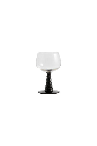 Image of the 70s French Style Wine Glass In Black on a white background