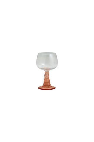 Image of the 70s French Style Wine Glass In Pink on a white background