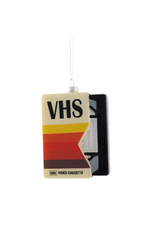 Cutout of the Retro Video Tape Christmas Tree Decoration on a white background.