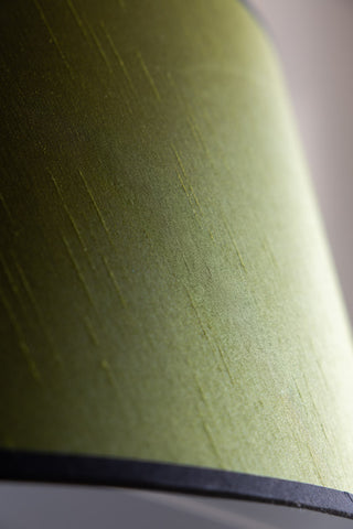 Close-up of the lampshade of the Vintage-Inspired Floor Lamp With Green Lampshade.