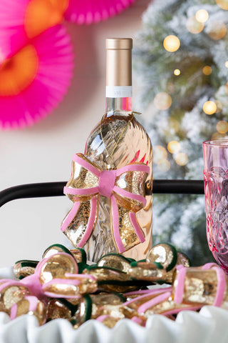 Detail image of the Vintage-Style Pink Bow Glass Christmas Tree Decoration