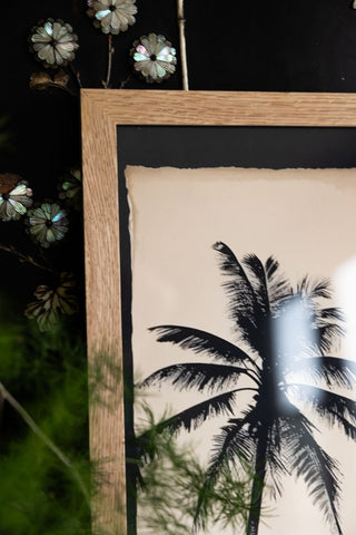 Styled detail image of Artistic Palm Silhouettes 50cm x 50cm Art Print in a natural frame