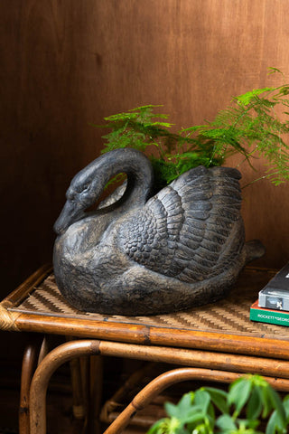Lifestyle image of the Vintage-Style Swan Planter