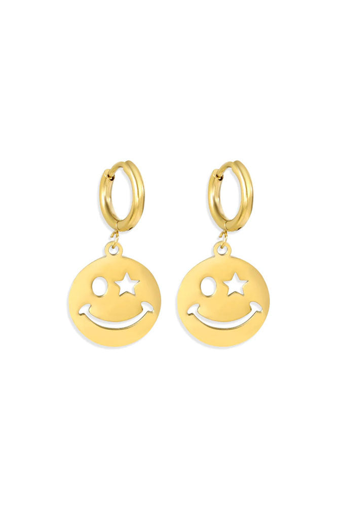 Waterproof Gold Wink Face Charm Earrings - Main Image