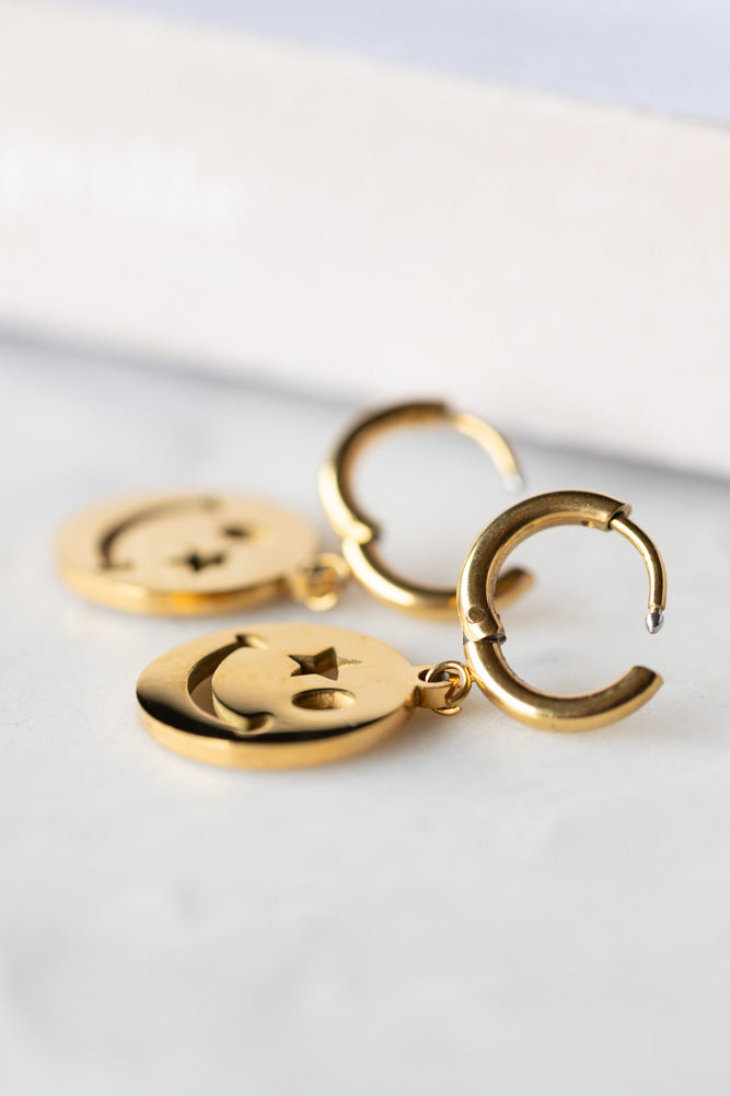 Emoji Face Acrylic Dangle Earrings - Yellow, Fun Handmade Jewelry, Hypoallergenic Hooks