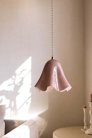 An image showing the drop on the Blush Wavy Glass Pendant Light. 
