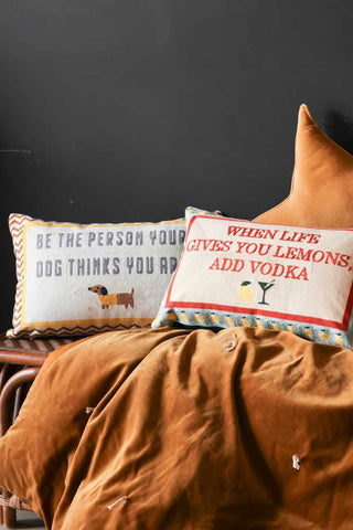 Image of the text on the When Life Gives You Lemons Add Vodka Cushion