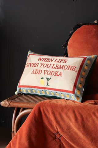 Detail image of the When Life Gives You Lemons Add Vodka Cushion