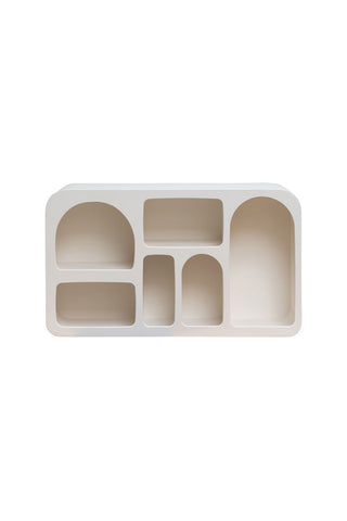 Cutout image of the White Alcove Shelf on a white background.