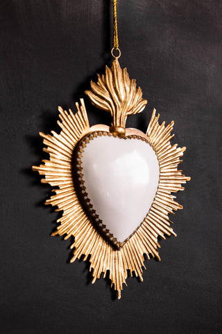 Close-up image of the White Milagro Heart Wall Hanging Decoration