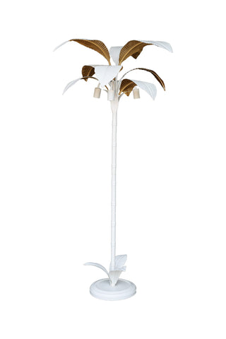 Cutout image of white palm tree floor lamp on a white background. 