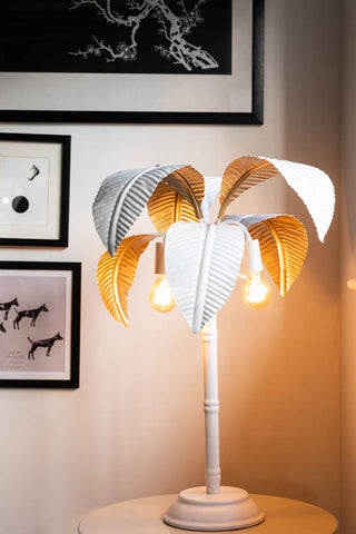 Lifestyle image of the White Palm Tree Table Lamp