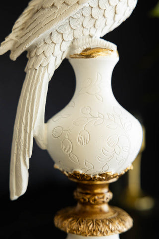 Detail image of the Large White Ornate Parrot Candlestick Holder