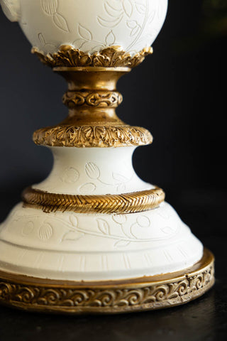 Image of the base of the Large White Ornate Parrot Candlestick Holder