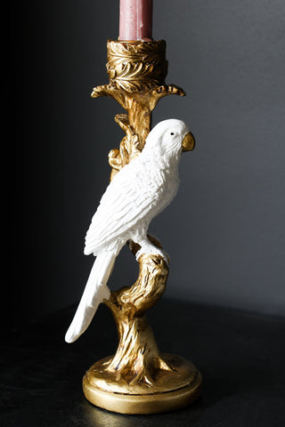 Image of the White Parrot Candlestick Holder