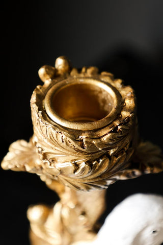 Image of the top of the White Parrot Candlestick Holder
