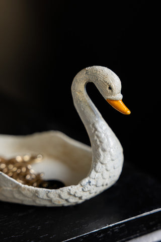 Detail image of the White Swan Cast Iron Trinket Dish. 