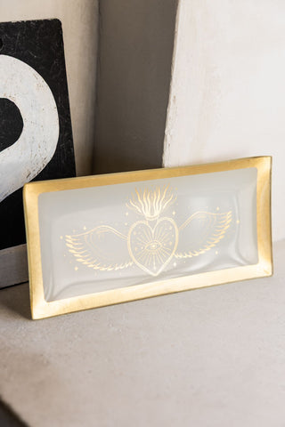 Image of the White & Gold Milagro Heart Trinket Tray