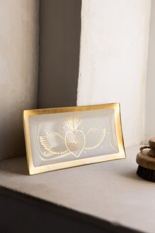 Image of the pattern on the White & Gold Milagro Heart Trinket Tray