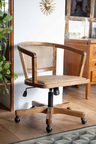 Lifestyle image of the Wicker Swivel Desk Chair