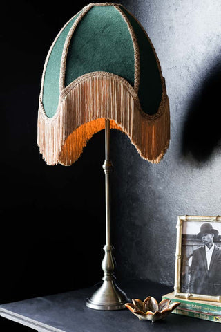 Image of the Winifred Green Velvet Fringe Table Lamp on