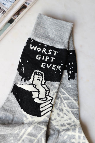 Close-up image of the Worst Ever Gift Mens Crew Socks