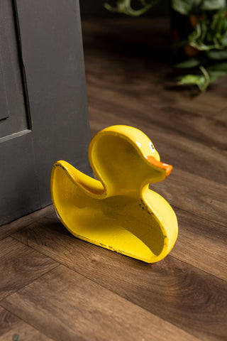 The reverse side of the Yellow Duck Cast Iron Doorstop.