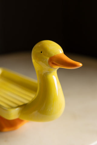 Close-up of the face of the Yellow Duck Soap Dish.