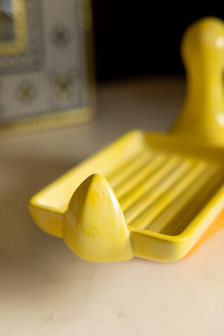 Close-up of the tail of the Yellow Duck Soap Dish.