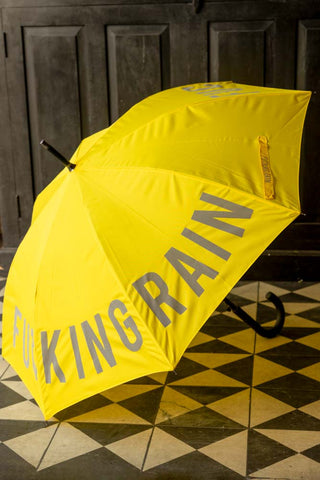 Lifestyle image of the Yellow Reflective Fucking Rain Umbrella