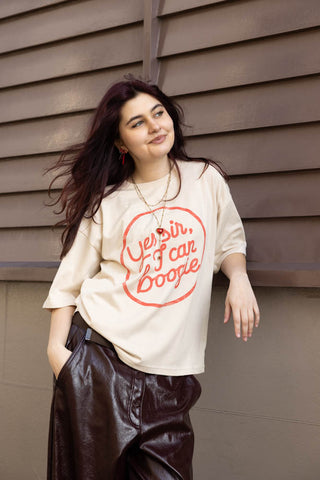 Image of the Yes, Sir, I Can Boogie T-Shirt in Oat - Available in 6 Sizes