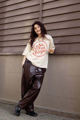 Detail image of the Yes, Sir, I Can Boogie T-Shirt in Oat - Available in 6 Sizes