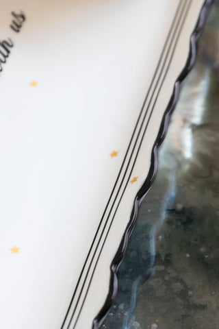 Image of the finish on the You Can Sit With Us Detailed Ceramic Serving Plate