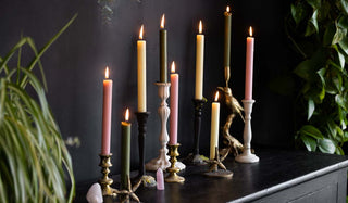 Pretty candlesticks in pink, green and ivory.