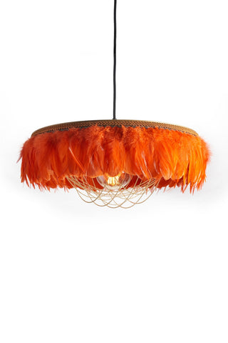 Image of the Juliette Fabulous Feather Chandelier Featuring Chains in Burnt Orange on a white background