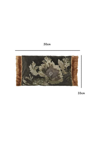 Dimension image of the Floral Embroidered Cushion With Golden Fringe