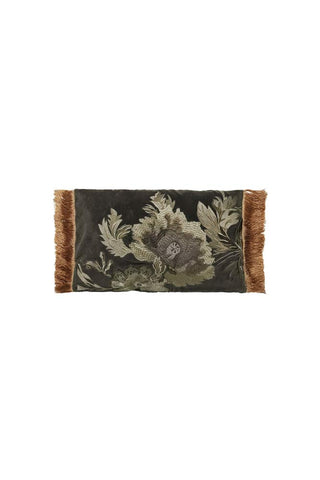Image of the Floral Embroidered Cushion With Golden Fringe on a white background