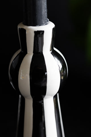 Close-up image of the Black & White Stripe Candlestick Holder