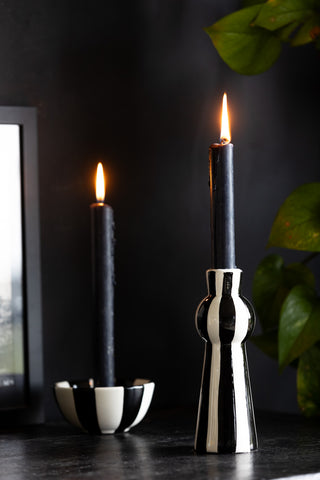 Image of the Black & White Stripe Candlestick Holder
