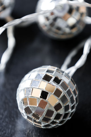 Close-up image of the Silver Disco Ball Fairy Lights
