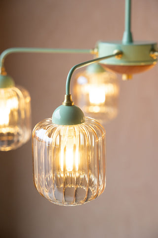 Close-up image of the Mint Green Metal & Ribbed Glass Ceiling Light