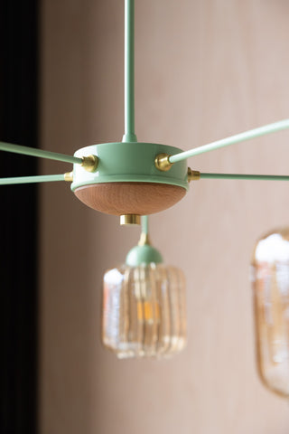 Detail image of the Mint Green Metal & Ribbed Glass Ceiling Light