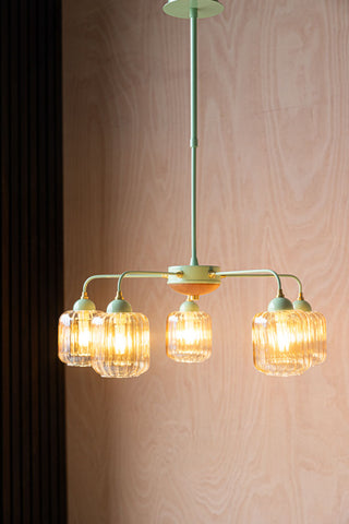 Detail image of the Mint Green Metal & Ribbed Glass Ceiling Light on
