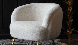 Landscape image of the White Teddy Armchair With Gold Legs