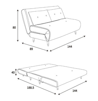 Dimension image of the Mabel Large 2 Seater Sofa Bed in Studio Stripe Velvet Sand & Black