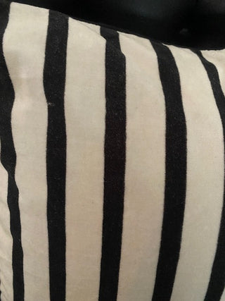 Close up of The Monochrome Striped Velvet Cushion Cover